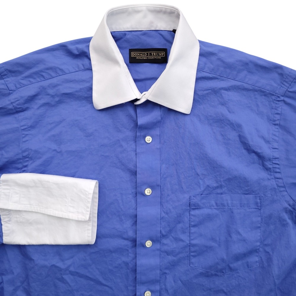 Donald Trump‎ Dress Shirt Mens 16 32 Blue White Contrast French Cuff Regular Fit